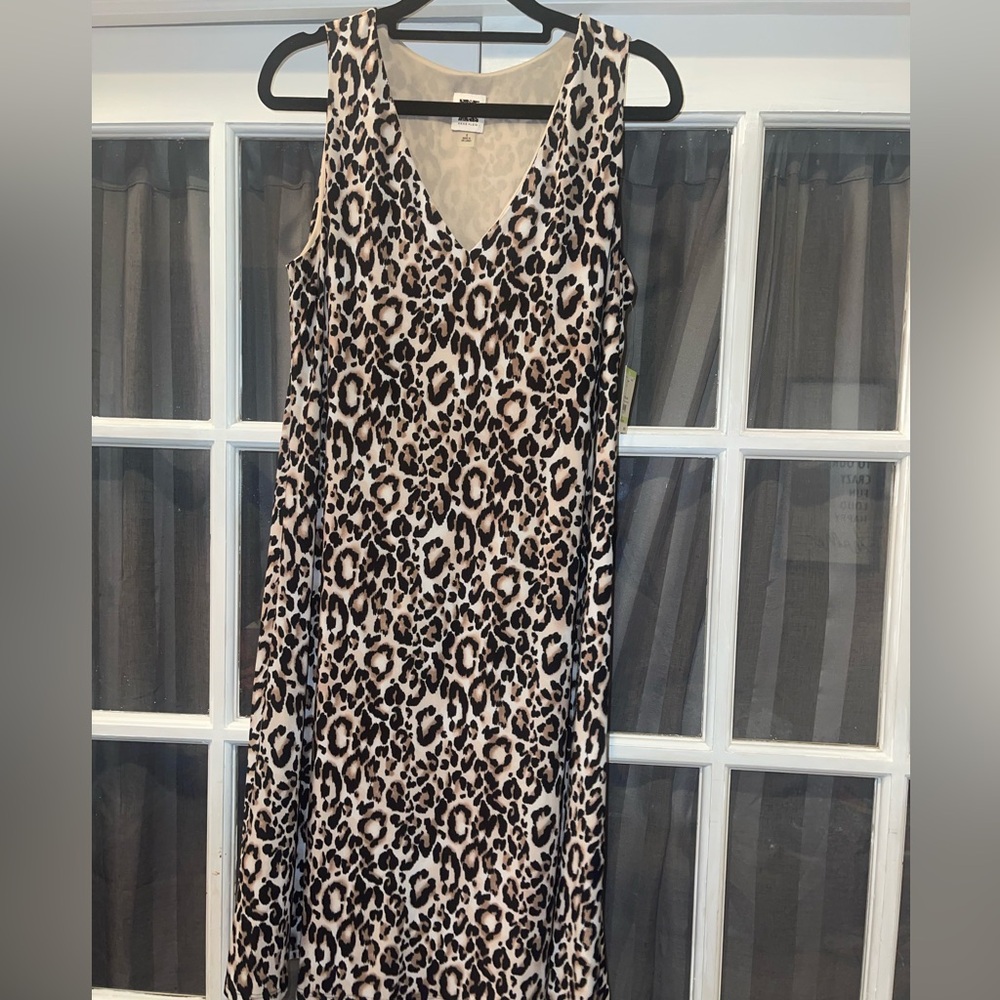Anne Klein Leopard Print knee length Dress black and tan woman’s size 4 NWT